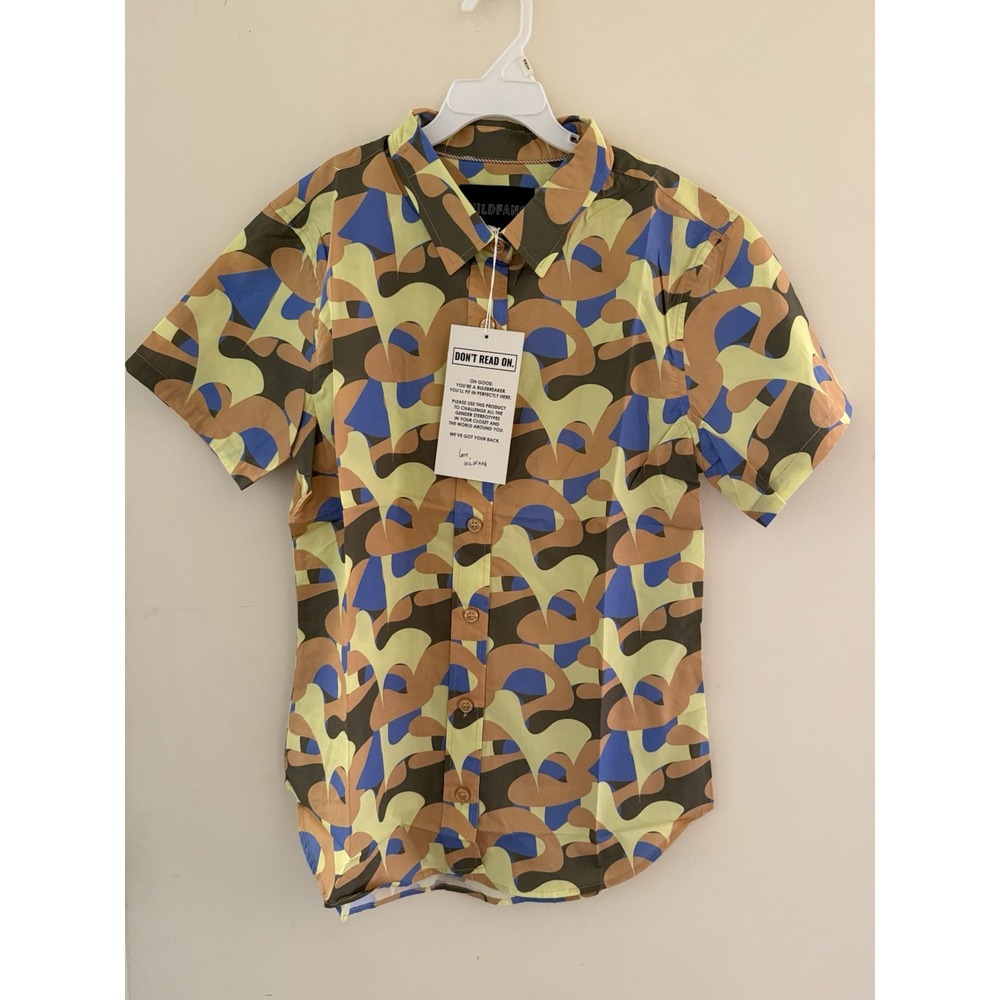 Wildfang Shirt Womens S Pop Art Yellow Blue Abstract Essential Button Up Shirt